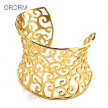 Stainless Steel Wide Gold Filigree Cuff Bracelet