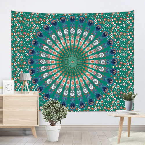 Bohemian Tapestry Mandala Wall Hanging Indian Style Boho Psychedelic Tapestry for Livingroom Bedroom Home Dorm Decor Dark Green