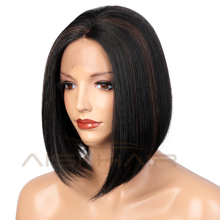 Aisi Hair Top Quality Mixed Black Brown Short Bob Wig Silky Straight Wig Natural Wave Synthetic Cheap Wigs For Black Women