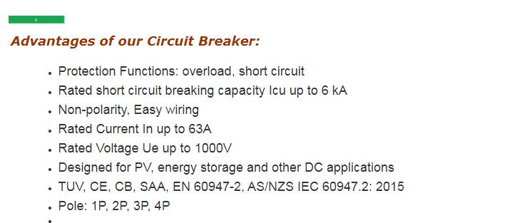 Slocable High Quality DC MINI 63A 3P DC MCB Solar Waterproof Electrical Circuit Breaker