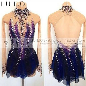 LIUHUO Figure Skating Dress Women Girls Spandex Purple Diamonds Ice Skating Roller ballroom Skating Ballet Dress