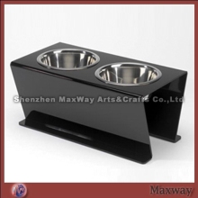 Exquisite Hand Made Black Plexiglass Pet Twin Bowl Holder
