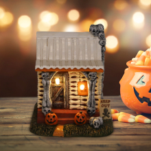 2024 Resin Pumpkin Skull Halloween Village with Light - Haunted House Props and Decor