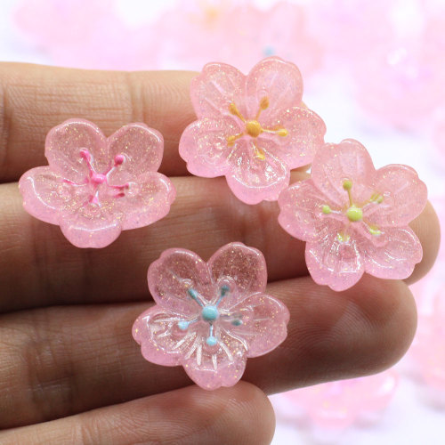 Lovely 3D Cherry Blossom Pink Resin Cabochon Beads 100pcs / bag για κορίτσια στολίδια κρεβατοκάμαρας Craft Decor Beads Spacer