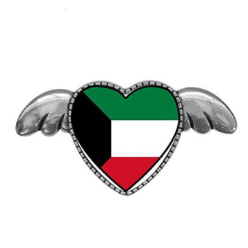 Kuwait Flag Heart With Angel Wings Pins Brooch