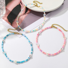 Cute Multicolour Handmade Beaded Crystal Waterproof Necklace for Women 2024 Fashion