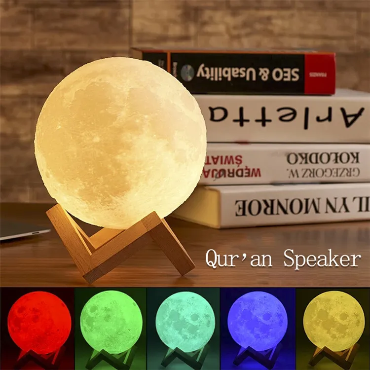 Professional Factory More Colors 3D Night Moon Light Quran Islam Muslim Allah Eid Ramadan Speaker with USB Charge