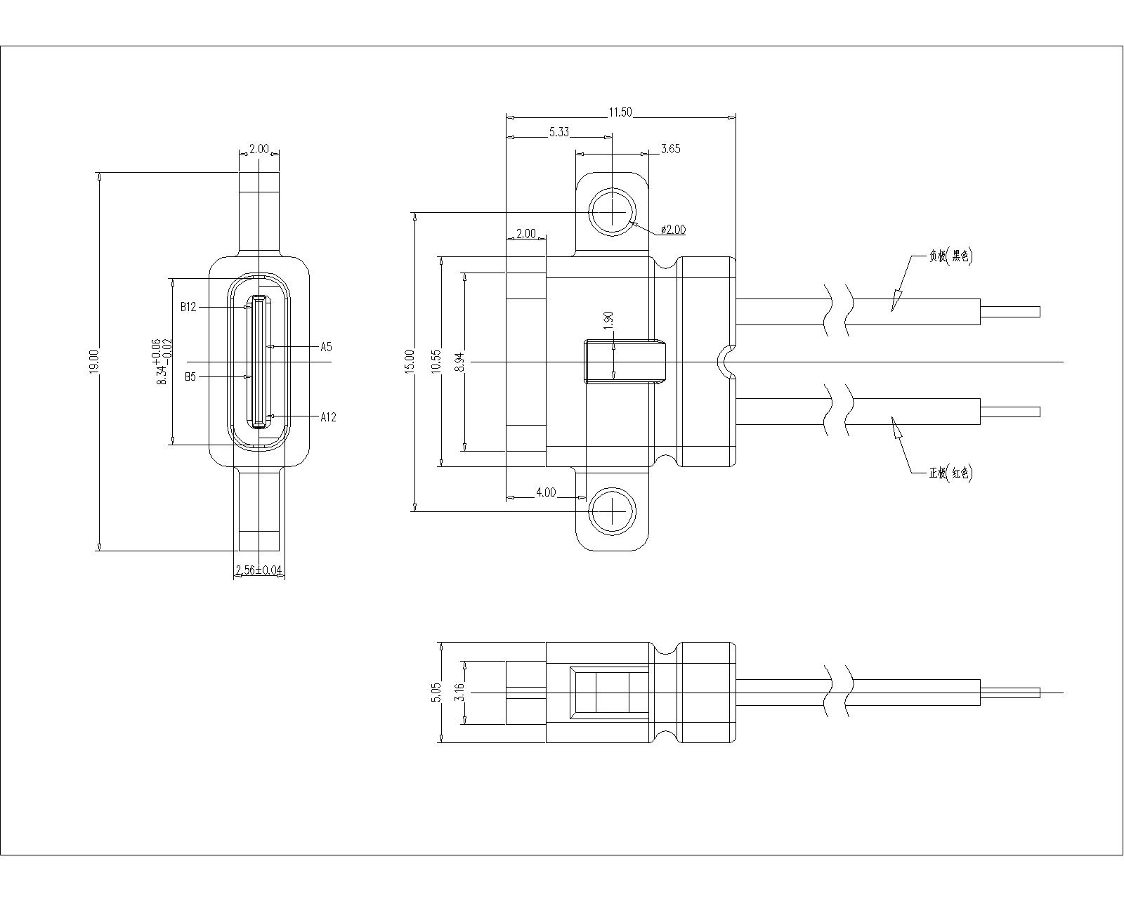 WU3.1FW02-S-L-X-X-X-X Type-C 2P Female Waterproof Molding With 90° Screw Hole Solder Type With Wire WU3.1FW02-S-L-X-X-X-X Type-C 2P Female Waterproof Molding With 90° Screw Hole Solder Type With Wire