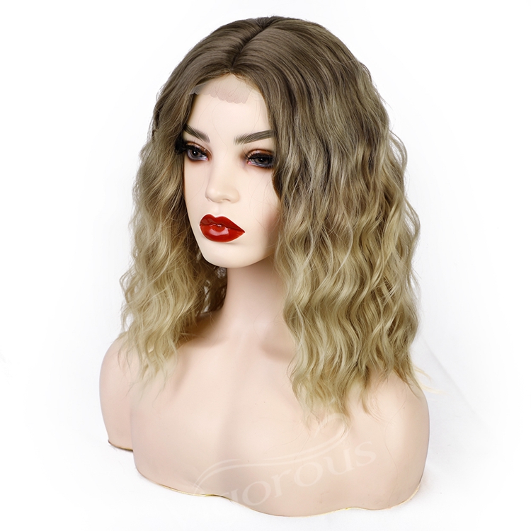 Vendor High Quality Cheap Price Short U Part Lace ombre blonde body Wave For Black Women Synthetic fiber Hair Bob Wigs