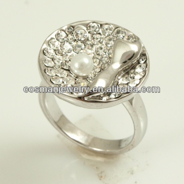 Fashion Design Alloy Ladies Pearl & CZ Jewelry Ring