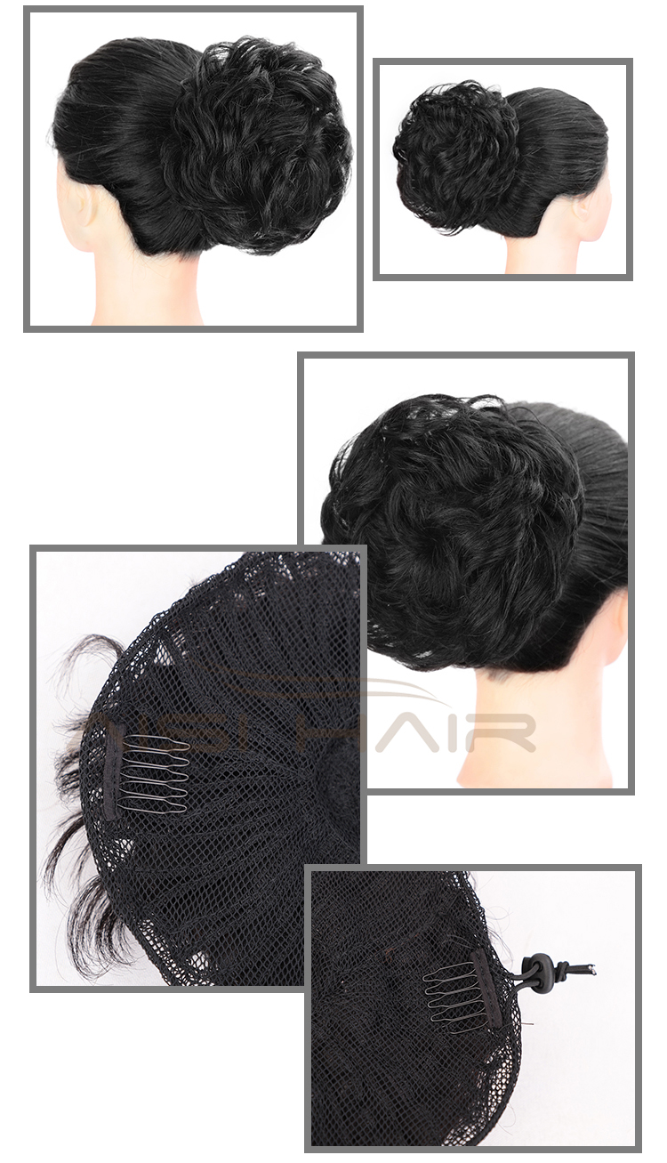 Aisi Hair Black Curly Chignon Bun Brazilian Human Hair Bun Elastic Rope Rubber Band Hairpiece Clip In Extension For Women