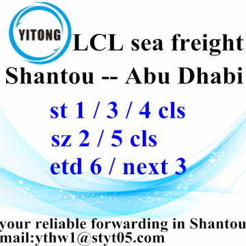 Serviços de transporte de mercadorias de Shantou LCL oceano para Abu Dhabi