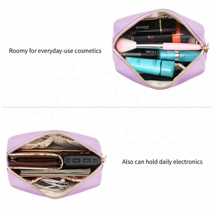 Girls Cute Beauty Purple Luxury Leather Cosmetic Makeup Bag