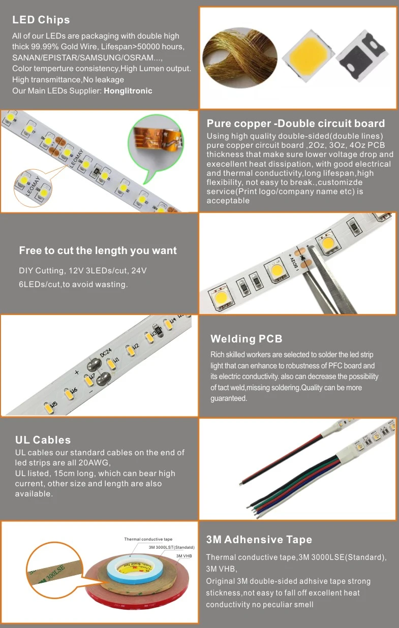 Double PCB Flexible Light Tape DC 24V 2216 lexible LED Strip