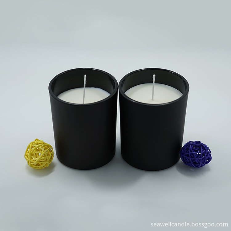 Candles in Black Glass Jar