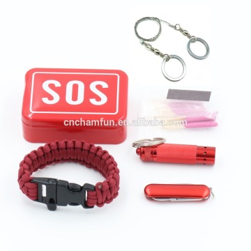 SOS tin box holding 6pcs backpacking survival kits /hiking kits