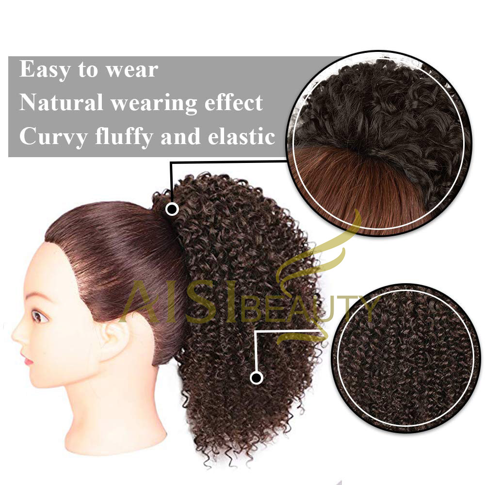 Aisi Beauty Wholesale Popular Brown 4# Afro Fluffy Puff Hairpiece Extension Messy Donut Curly Afro Kinky Afro Hair Bun