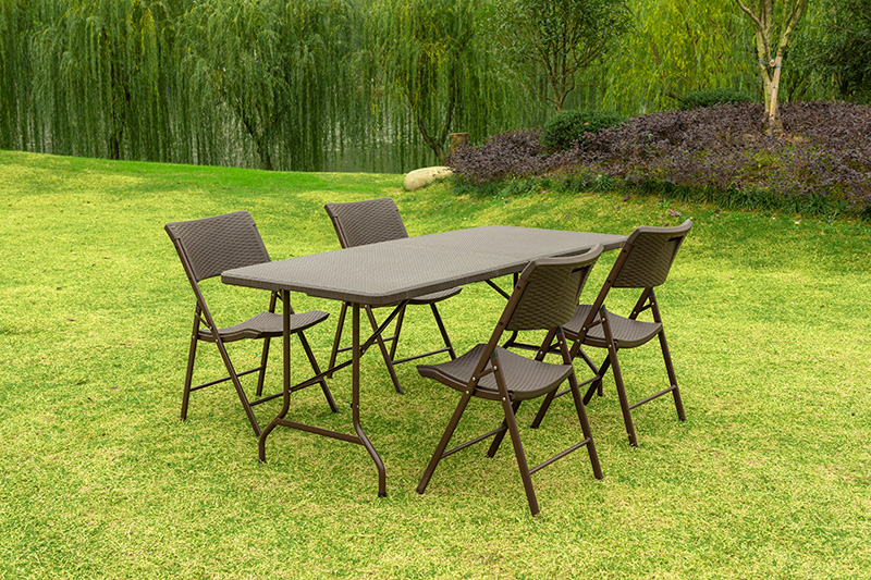 Plastic Bi-folding Table 183cm Length Rattan Brown