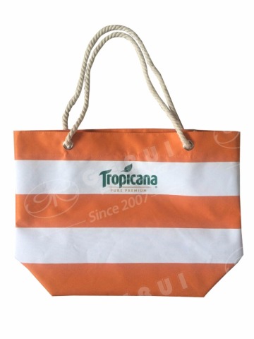 2016 wholesale promotion 300D polyester beach bag with cotton rope handle