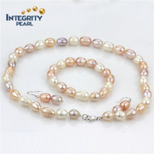 10mm Rice a Freshwater Simple Design Pink Pearl Set