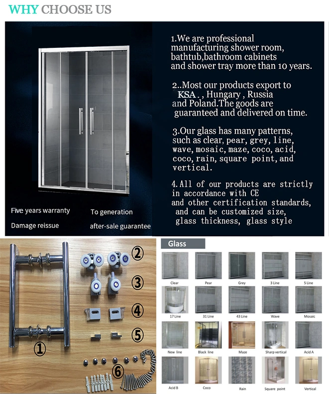 2021 Double Door Shower Enclosure with 29 Lines Tempered Glass
