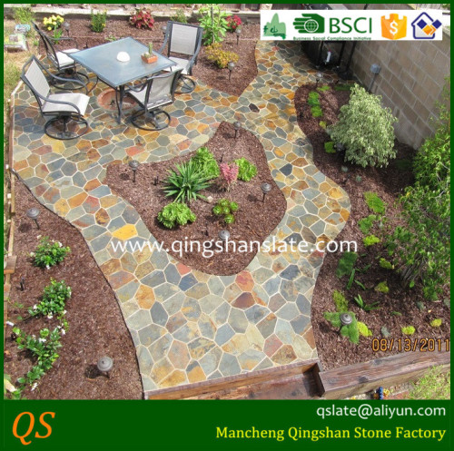 irregular shaped slate stone garden paving tiles