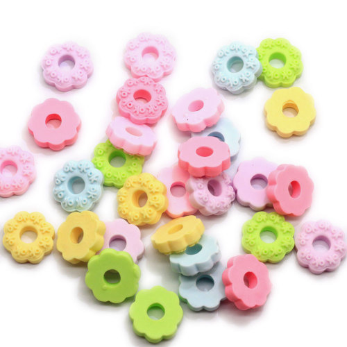 Resin Design Round Flower Biscuit With 6mm Holk for DIY Kids Bracelet Pendant Necklace Making