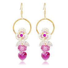 Garden rose heart drop earring with CZ diamond gold plated earring