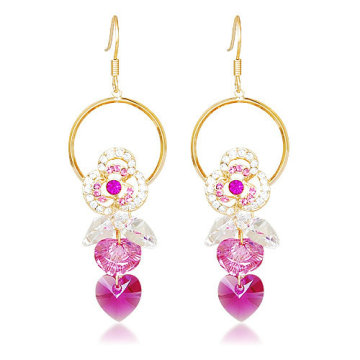 Garden rose heart drop earring with CZ diamond gold plated earring
