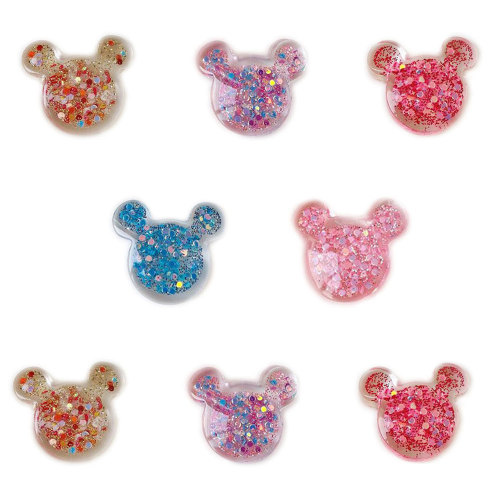 Kawaii Resin Glitter Filled Mouse Head Flatback Cabochon Art Supply Διακόσμηση Charm Craft Κοσμήματα