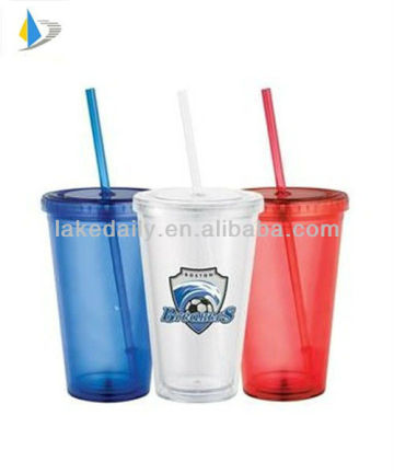 LAKE clear plastic custom sippy cups with lid and straw