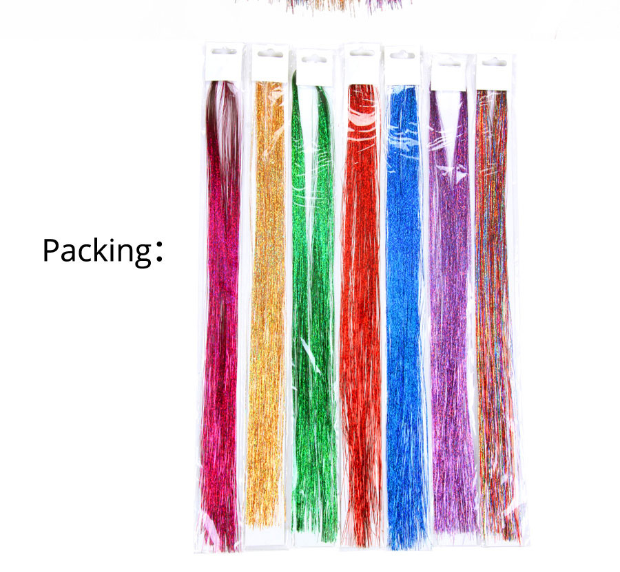 AliLeader Murah 36" Sparkle Fairy Hair Tinsel 7 Warna Rambut Berkilat Garisan Rambut Tinsel Sambungan