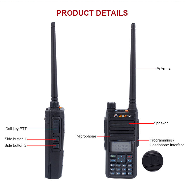 أحرف إنذار واحد محترف DMO DMO ثنائية الاتجاه راديو walkie Talkie 50km مع تشفير الصوت
