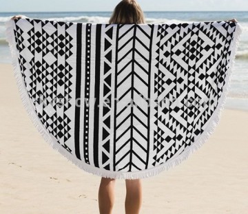 cotton velour round beach towel with tassels