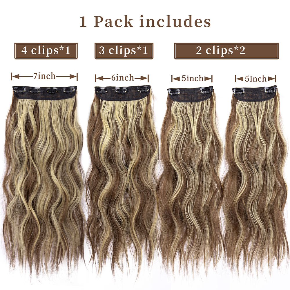 Alileader Clip in Long Wavy Synthetic 20 Inch 4PCS Hairpieces Fiber Thick Double Weft Hair Extension for Women