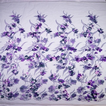 Tessuto di maglia di pizzo ricamo 3D fiore viola