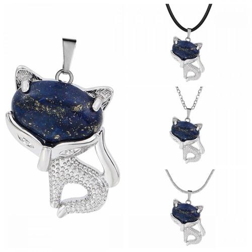 Lapis Lazuli Luck Fox Necklace for Women Men Healing Energy Crystal Amulet Animal Pendant Gemstone Jewelry Gifts