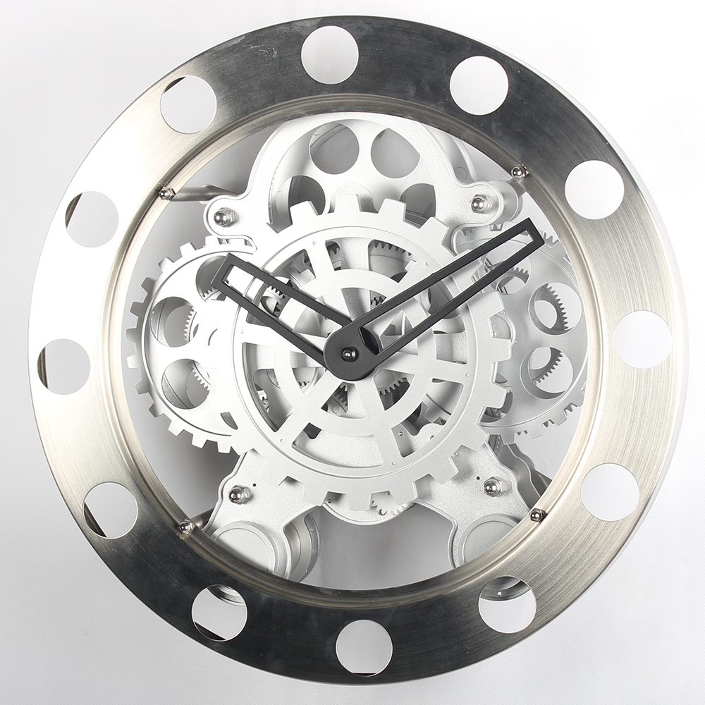 Round Stainless Steel Gear Wall Clock