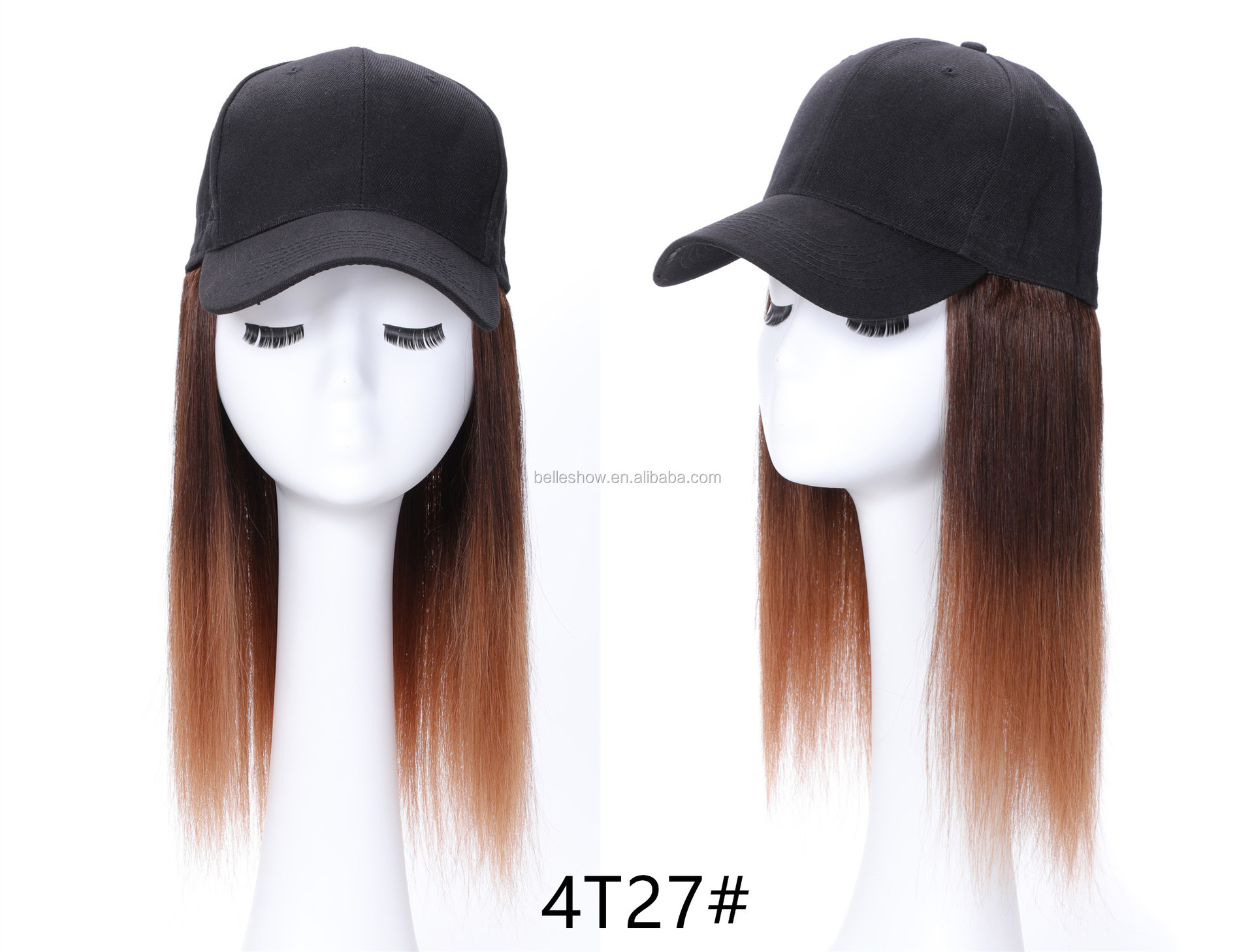Hot sell human hair long straight hair hat wig bobo head baseball hat wig short straight wig head cover black baseball hair
