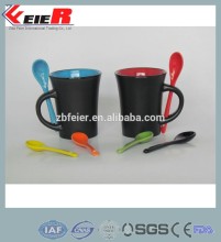 glazed ceramic mug, two tone chalk mug with spoon FE1410-041
