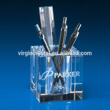 Crystal rectangle pen container/brush pot for office table decoration