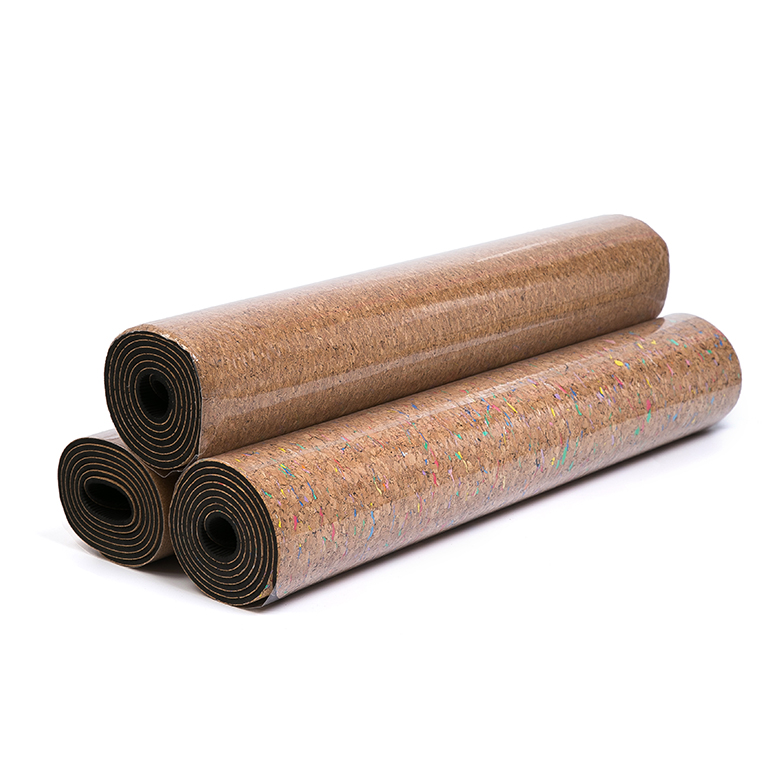 Wholesale 5mm wooden cork double layer skid proof nontoxic tpe yoga mat roll