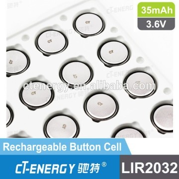 lir2032 rechargeable button battery/3.6v li-ion rechargeable battery lir2032