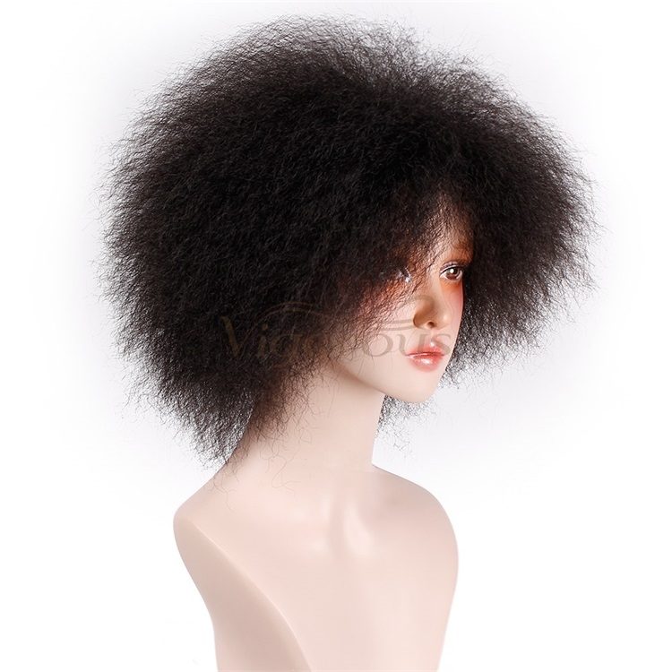 Vigorous Short Wigs Afro Kinky Straight Wigs for African American Women Black Synthetic High Temperature Fluffy Wig 1B Color