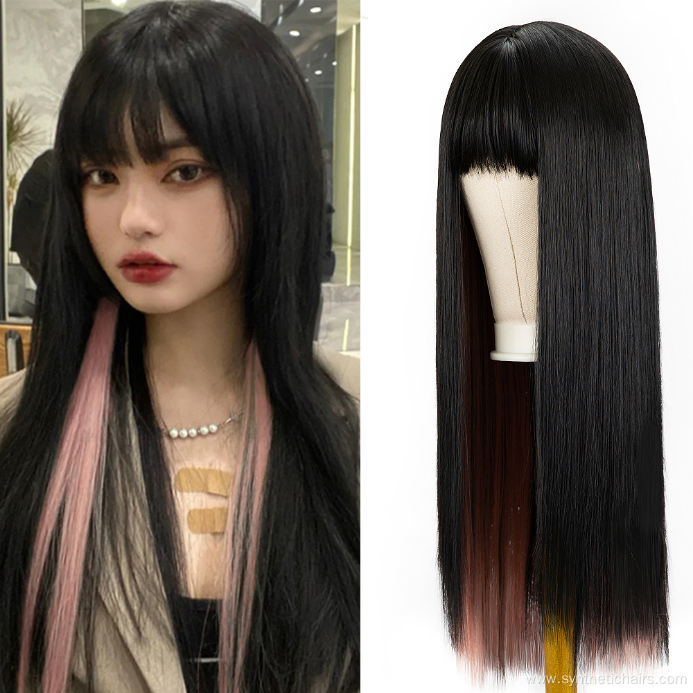 Long Straight Two Tone Cosplay Wig With Bangs