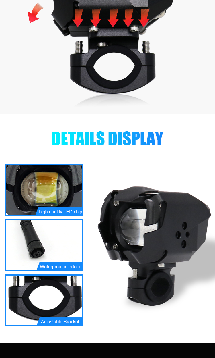 HcMotion Factory High Bow Beam 60W Superhelligkeit RGB Muti Farbe DRL Motorradspot Light Auxiliary Light LED Spotlight