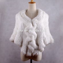 YR433 Factory Direct Wholesale Hand Knitted White Color Real Rabbit Fur Shawl / Poncho / Capes for Bridal