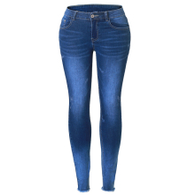 Classical Indigo Blue Monkey Wash Skinny Fit Women Jeans