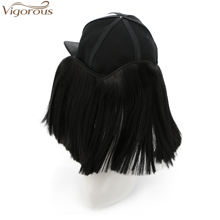 Vigorous Top Quality Synthetic Short Straight Baseball Hat Hair Extension Hat Wig For Black Women Heat Resistant Fiber