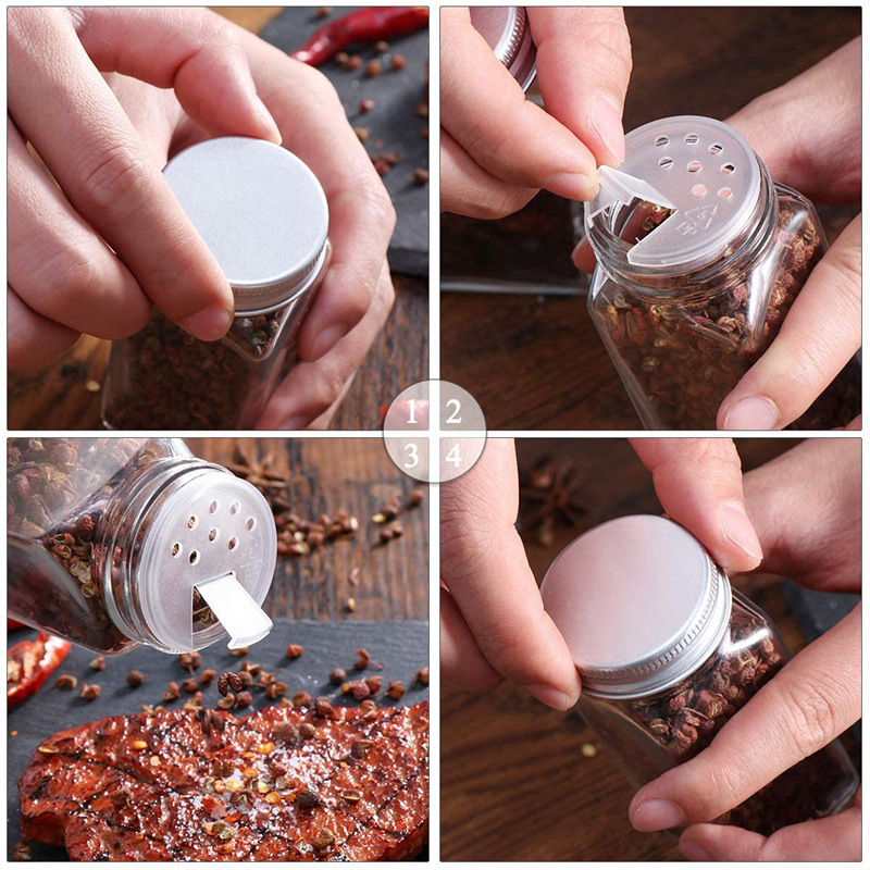 Durable Glass Spice Jars with Spice Labels, 4 Ounce Empty Square Spice Bottles - Shaker Lids and Airtight Metal Lids